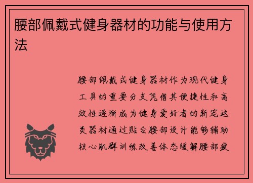 腰部佩戴式健身器材的功能与使用方法